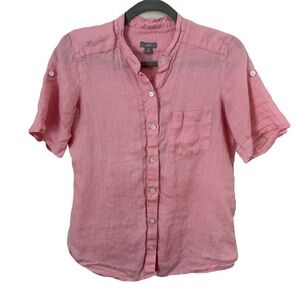 J. Jill Pink Linen‎ Button Up Short Sleeve Lightweight Casual Shirt X-Small